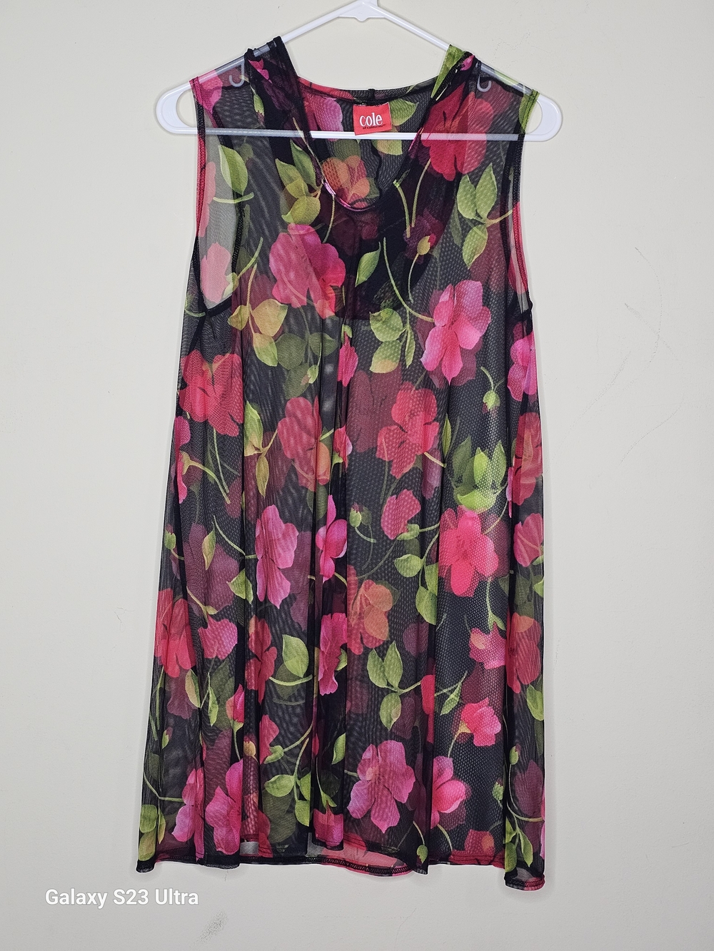 Cole of California Hoody Floral Mesh Sleeveless Tunic Dress Floral Print